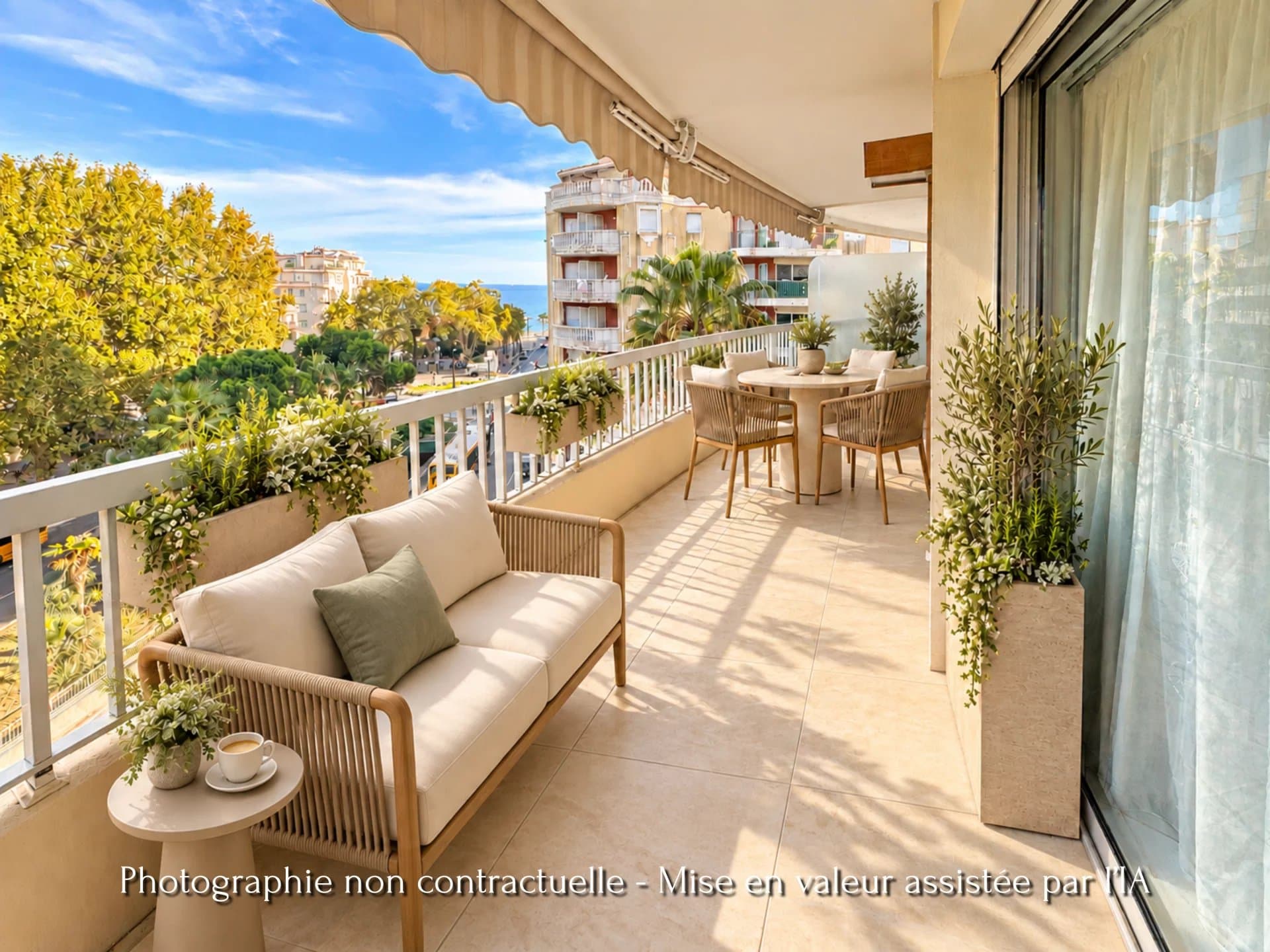 2/3 pièces élégant, beaux volumes, terrasse avec aperçu mer, coeur de Nice